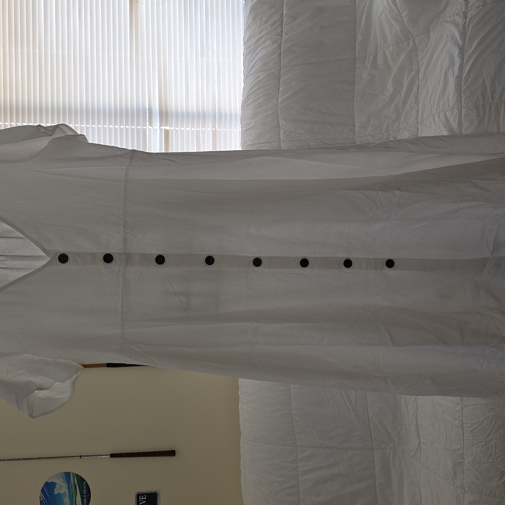 White Button-Front V-Neck Women’s Dress